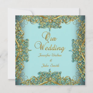 Convites Casamento Elegante Elite Ornato Conjunto Azul Dour