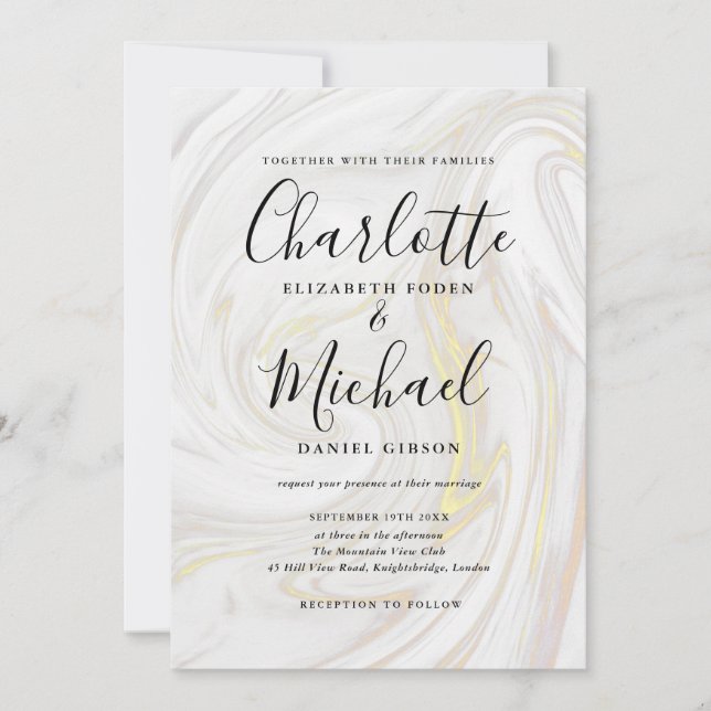 Convites Casamento Elegante em Ágata de Mármore com Letra d (Frente)