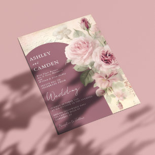 Convites Casamento Elegante em Bege e Rosa Poeira