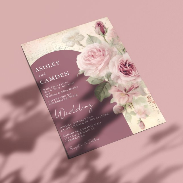 Convites Casamento Elegante em Bege e Rosa Poeira (Criador carregado)