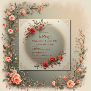 Convites Casamento elegante em bege floral vintage rosa