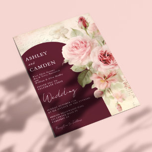 Convites Casamento Elegante em Burgundy e Rosa Bege