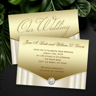 Convites Casamento Elegante em Marfim e Ouro com Redemoinho
