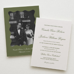 Convites Casamento Elegante em Marfim e Verde