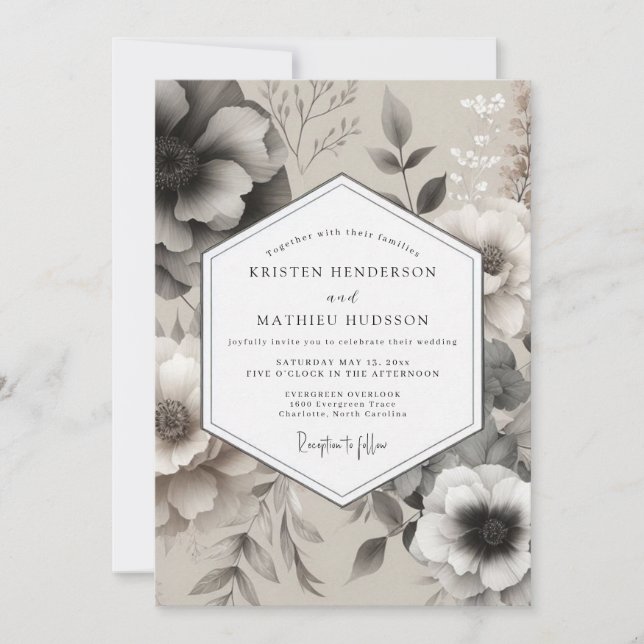 Convites Casamento Elegante em Pewter Bloom (Frente)
