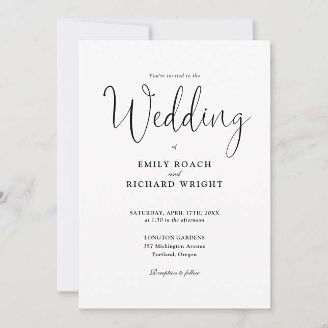 Convites Casamento Elegante em Preto e Branco com Letra de  (Frente)