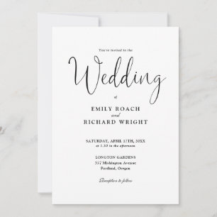 Convites Casamento Elegante em Preto e Branco com Letra de 