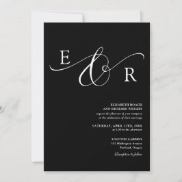 Convites Casamento Elegante em Preto e Branco com Monograma