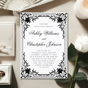 Convites Casamento Elegante em Preto e Branco Monocromático