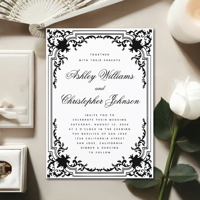Convites Casamento Elegante em Preto e Branco Monocromático (Criador carregado)
