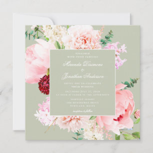 Convites Casamento Elegante em Tons de Verde Salvia com Flo