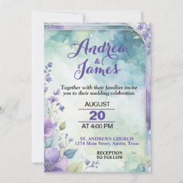 Convites Casamento Elegante em Tons Pastéis de Lavanda e Ve