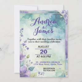 Convites Casamento Elegante em Tons Pastel de Lavanda e Ver