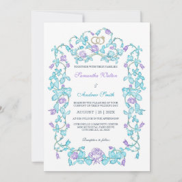 Convites Casamento Elegante em Verde-Azul e Roxo