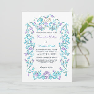 Convites Casamento Elegante em Verde-Azul e Roxo