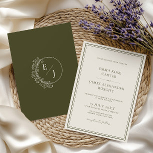 Convites Casamento Elegante em Verde Oliva Dinheiro Antigo
