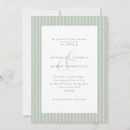 Convites Casamento Elegante em Verde Sage e Listras Brancas