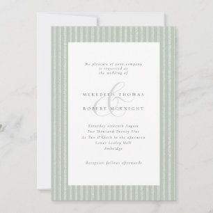 Convites Casamento Elegante em Verde Sage e Listras Brancas