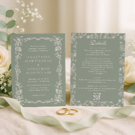 Convites Casamento Elegante em Verde Sage Tudo em Um