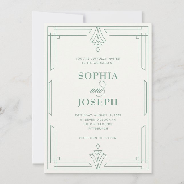 Convites Casamento Elegante em Verde Sálvia e Marfim (Frente)