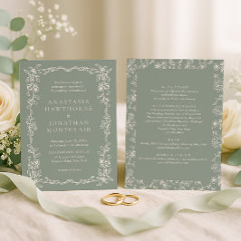 Convites Casamento Elegante em Verde Sálvia Tudo em Um