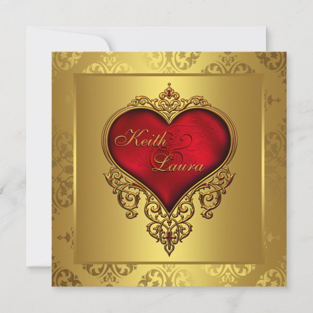 Convites Casamento Elegante em Vermelho e Dourado (Frente)