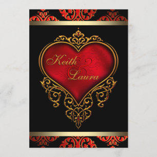 Convites Casamento Elegante em Vermelho, Preto e Dourado