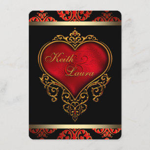 Convites Casamento Elegante em Vermelho, Preto e Dourado