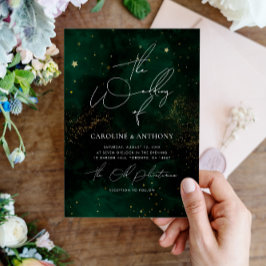 Convites Casamento Elegante Emerald Green Black Watercolor