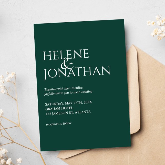 Convites Casamento Elegante Emerald Verde Mínimo Moderno (Modern Minimal Emerald Green Elegant Wedding Invitation)