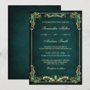 Convites Casamento Elegante Esmeralda e Dourado