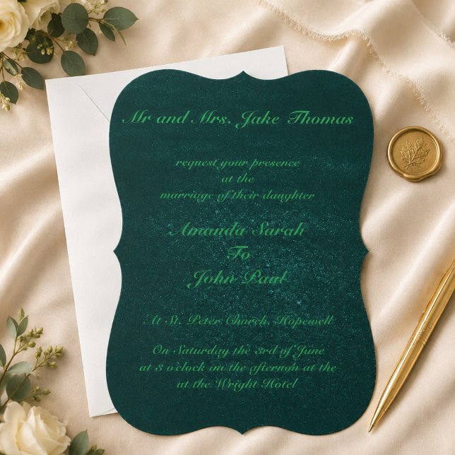 Convites Casamento Elegante Esmeralda Verde (Criador carregado)