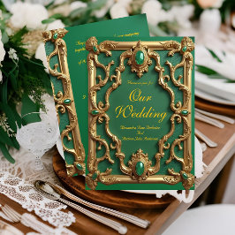 Convites Casamento Elegante Esmeralda Verde Joias Dourado O