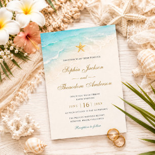 Convites Casamento Elegante Estrela-do-Mar Oceano Azul