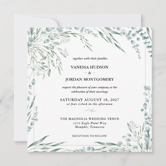 Convites Casamento Elegante Eucalyptus (Frente)