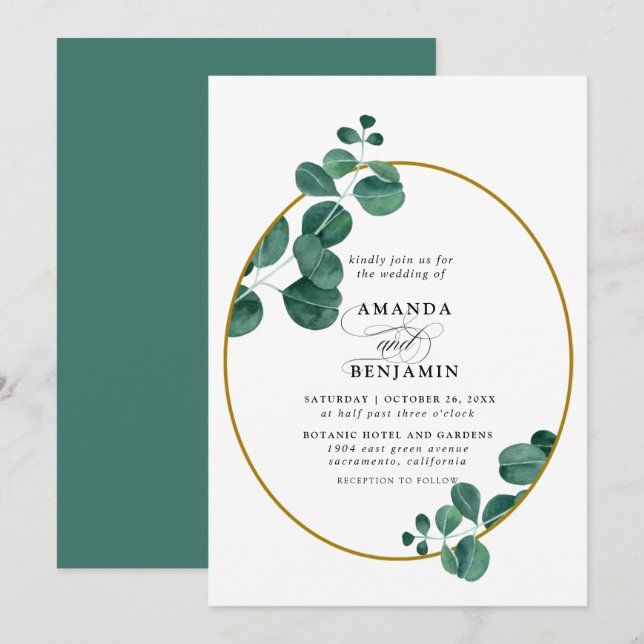 Convites Casamento Elegante Eucalyptus (Frente/Verso)
