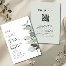 Convites Casamento Elegante Eucalyptus Código QR