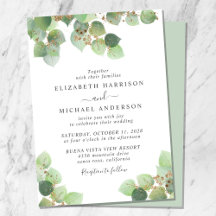 Casamento Elegante Eucalyptus Dourado Watercolor