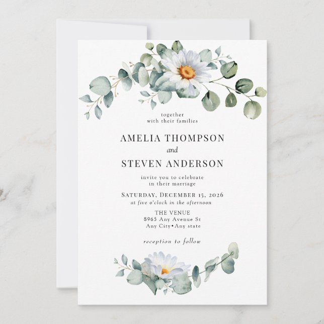 Convites Casamento Elegante Eucalyptus Floral (Frente)
