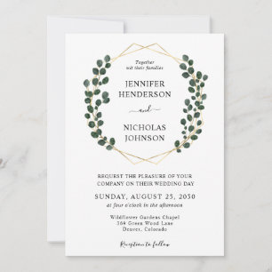 Convites Casamento Elegante Eucalyptus Gold Frame