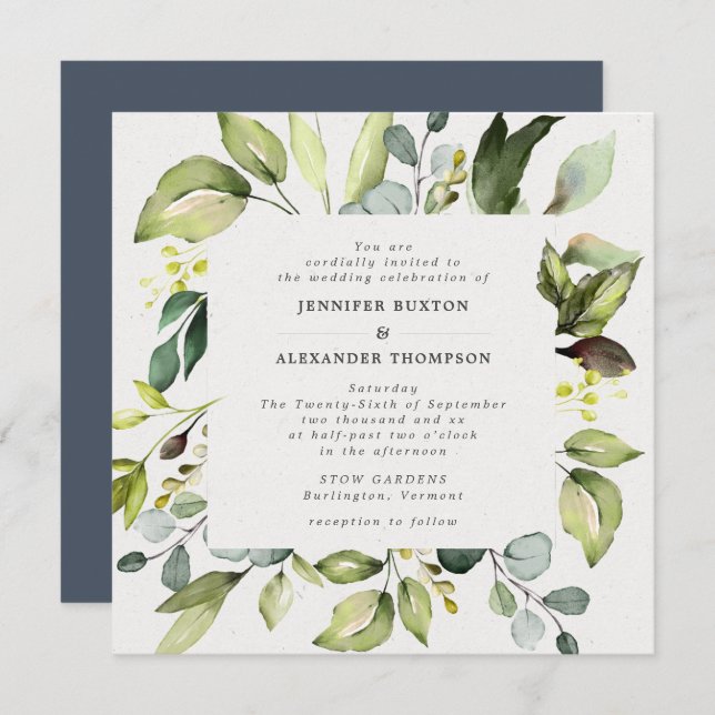 Convites Casamento Elegante Eucalyptus Greenery (Frente/Verso)