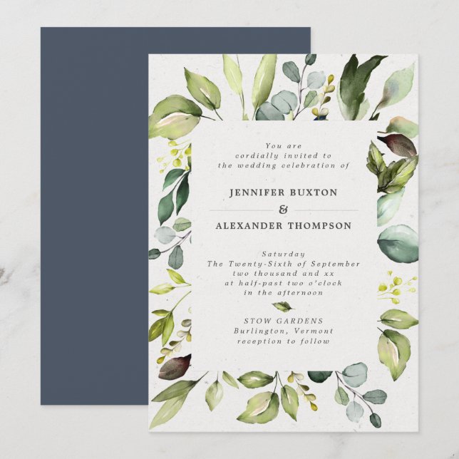 Convites Casamento Elegante Eucalyptus Greenery (Frente/Verso)
