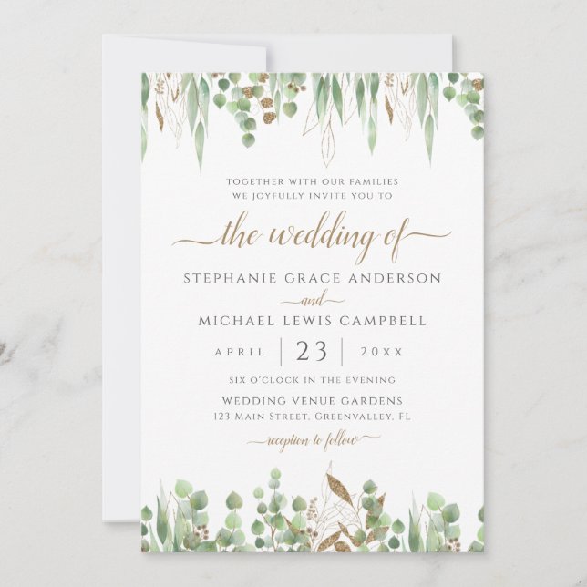 Convites Casamento Elegante Eucalyptus Greenery (Frente)