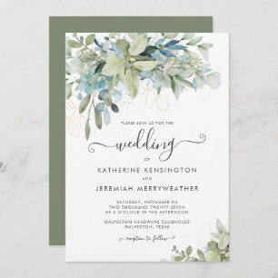 Convites Casamento Elegante Eucalyptus Greenery Script