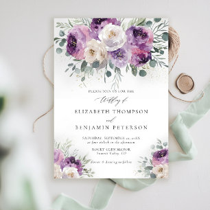 Convites Casamento Elegante Eucalyptus Purple Ivory Floral
