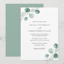 Convites Casamento Elegante Eucalyptus Russo Simples