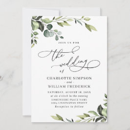 Convites Casamento Elegante Eucalyptus Watercolor Greenery