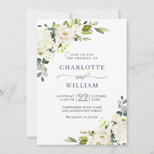 Convites Casamento Elegante Eucalyptus White Roses Greenery