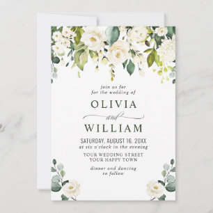 Convites Casamento Elegante Eucalyptus White Roses Greenery