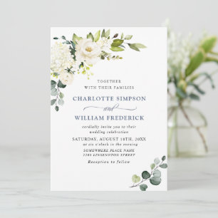 Convites Casamento Elegante Eucalyptus White Roses Greenery